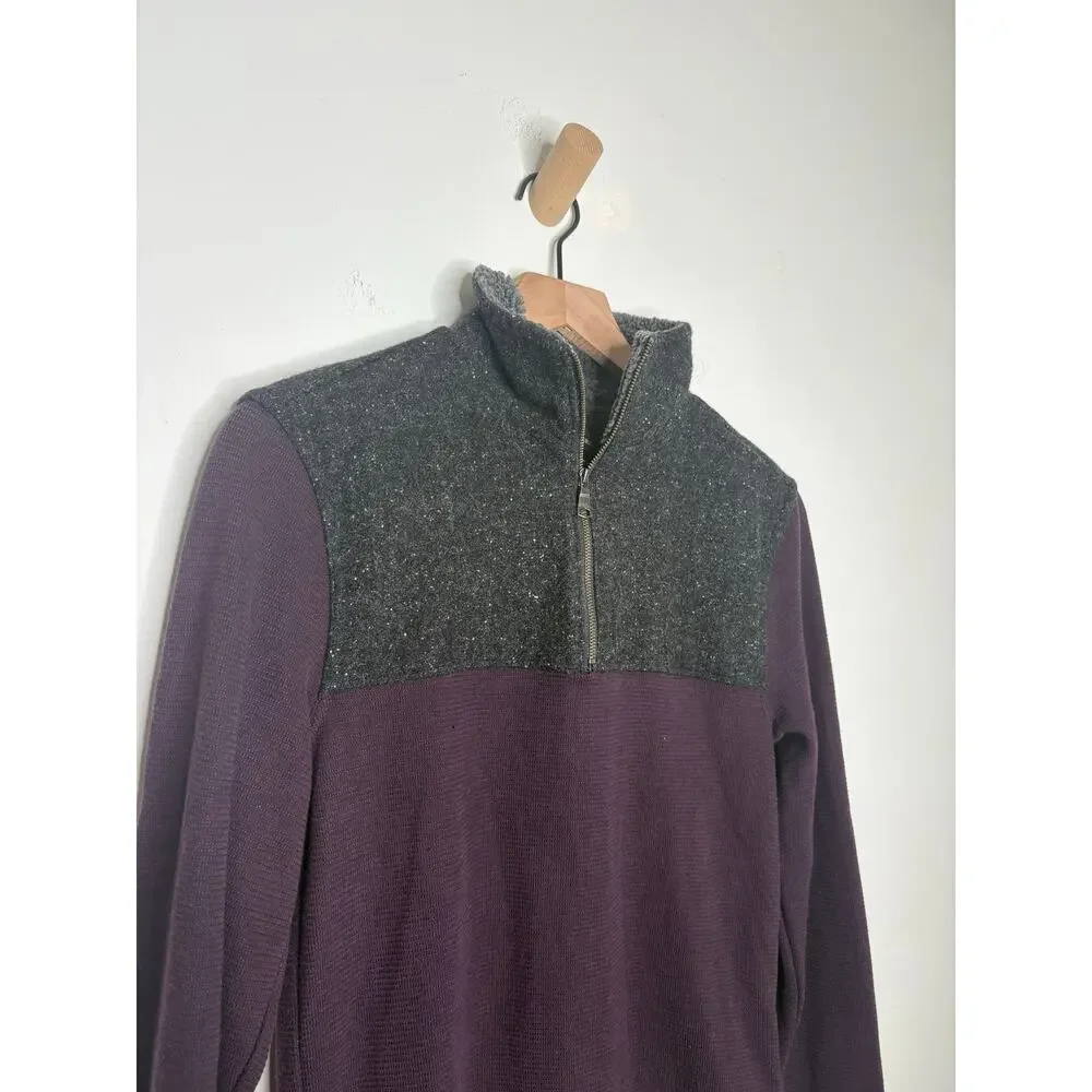 Banana Republic Mens 1/4 Zip Sweater Small Sherpa Collar Burgundy Purple